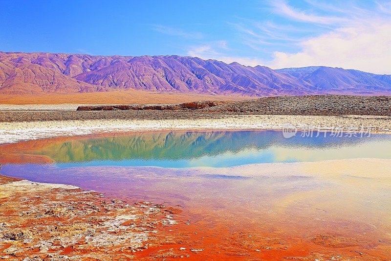 Lagunas escondidas Baltinache - Baltinache和Atacama salar flats - Turquoise salt lakes mirrored reflection and田诗化的阿塔卡马沙漠，火山景观全景- San Pedro de Atacama，智利，Bolívia和阿根廷边境